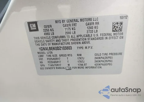 2013 Chevrolet Equinox Ls from USA, damaged, VIN 1GNALBEK0DZ103803